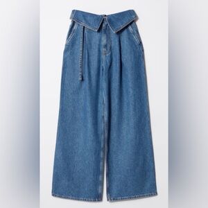 & Other Stories Wild Extra Leg Foldover Paperbag Jeans in blue wash Size 14